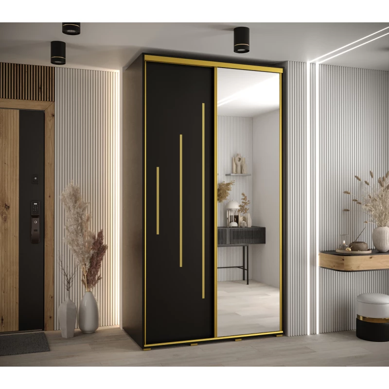 Šatní skříň YVONA 13 - 130/60 cm, černá / zlatá