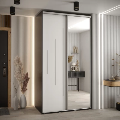 Šatní skříň YVONA 13 - 140/60 cm, černá / bílá / stříbrná