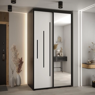 Šatní skříň YVONA 13 - 140/60 cm, černá / bílá / černá