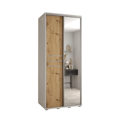 Šatní skříň YVONA 11 - 120/60 cm, bílá / dub artisan / stříbrná