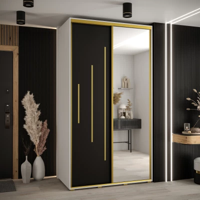 Šatní skříň YVONA 13 - 140/60 cm, bílá / černá / zlatá