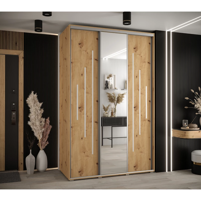 Šatní skříň YVONA 13 - 150/60 cm, dub artisan / stříbrná