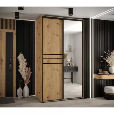 Šatní skříň YVONA 11 - 130/60 cm, dub artisan / černá
