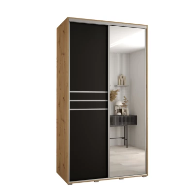Šatní skříň YVONA 11 - 130/60 cm, dub artisan / černá / stříbrná