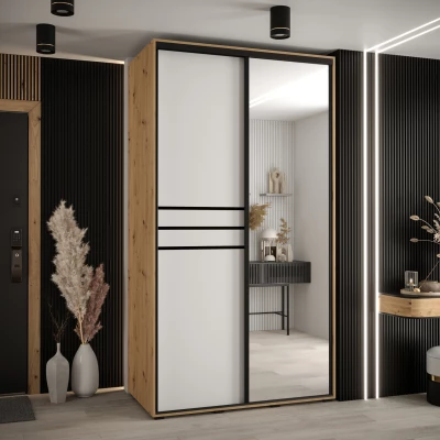 Šatní skříň YVONA 11 - 130/60 cm, dub artisan / bílá / černá