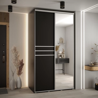 Šatní skříň YVONA 11 - 130/60 cm, černá / stříbrná