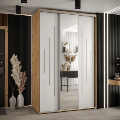 Šatní skříň YVONA 13 - 150/60 cm, dub artisan / bílá / stříbrná