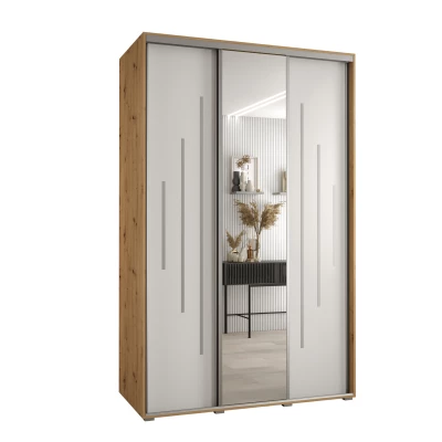 Šatní skříň YVONA 13 - 150/60 cm, dub artisan / bílá / stříbrná
