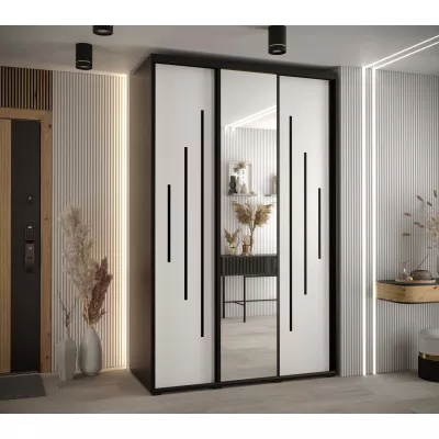 Šatní skříň YVONA 13 - 150/60 cm, černá / bílá / černá