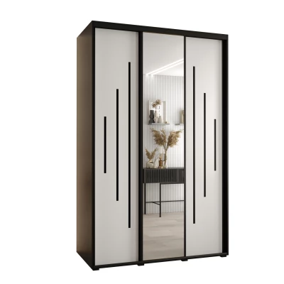 Šatní skříň YVONA 13 - 150/60 cm, černá / bílá / černá