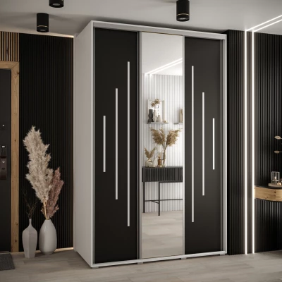 Šatní skříň YVONA 13 - 150/60 cm, bílá / černá / stříbrná