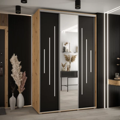 Šatní skříň YVONA 13 - 160/60 cm, dub artisan / černá / stříbrná