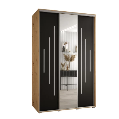 Šatní skříň YVONA 13 - 160/60 cm, dub artisan / černá / stříbrná