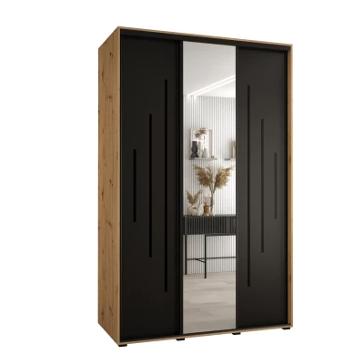 Šatní skříň YVONA 13 - 160/60 cm, dub artisan / černá / černá