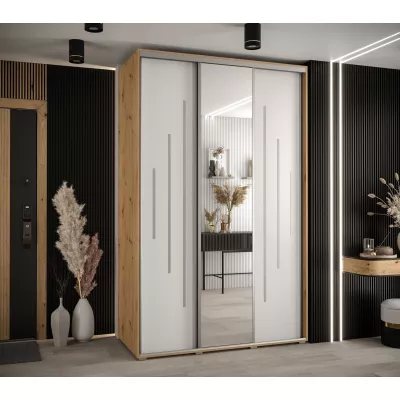 Šatní skříň YVONA 13 - 160/60 cm, dub artisan / bílá / stříbrná