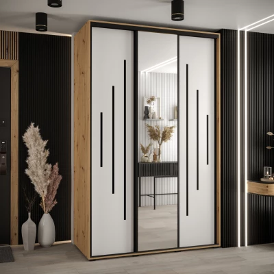 Šatní skříň YVONA 13 - 160/60 cm, dub artisan / bílá / černá