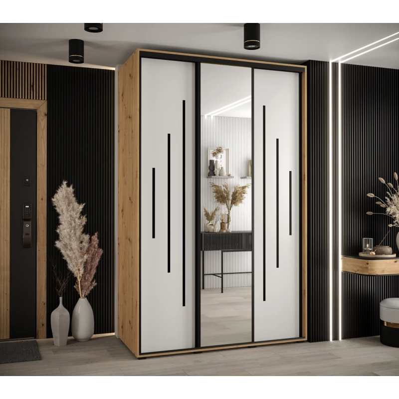 Šatní skříň YVONA 13 - 160/60 cm, dub artisan / bílá / černá