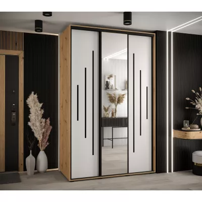 Šatní skříň YVONA 13 - 160/60 cm, dub artisan / bílá / černá