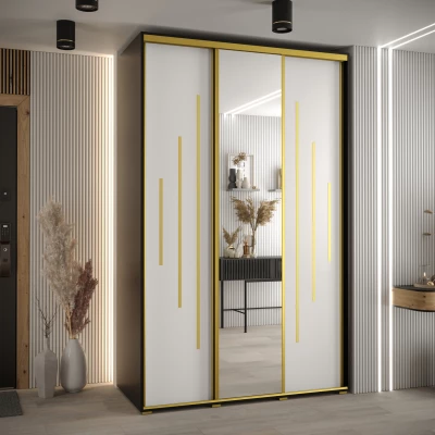 Šatní skříň YVONA 13 - 160/60 cm, černá / bílá / zlatá