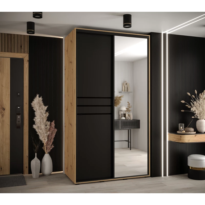 Šatní skříň YVONA 11 - 140/60 cm, dub artisan / černá / černá