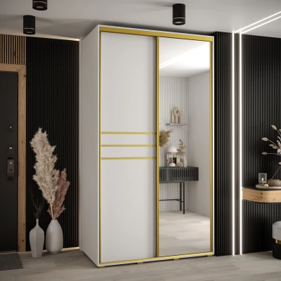 Šatní skříň YVONA 11 - 140/60 cm, bílá / zlatá