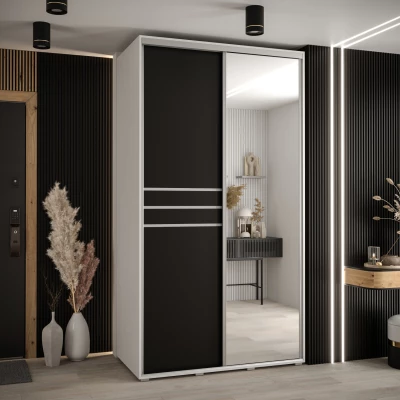 Šatní skříň YVONA 11 - 140/60 cm, bílá / černá / stříbrná