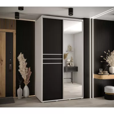 Šatní skříň YVONA 11 - 140/60 cm, bílá / černá / stříbrná