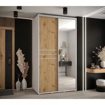 Šatní skříň YVONA 11 - 140/60 cm, bílá / dub artisan / stříbrná