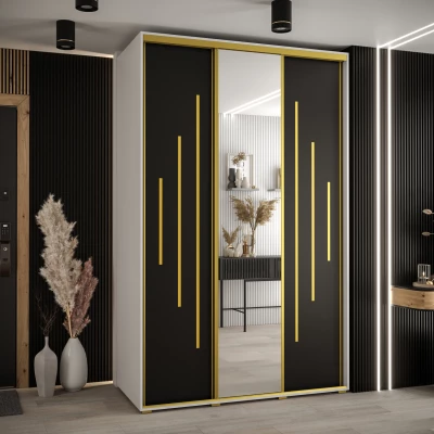 Šatní skříň YVONA 13 - 160/60 cm, bílá / černá / zlatá