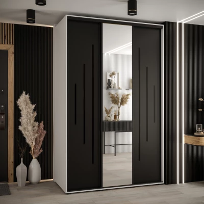 Šatní skříň YVONA 13 - 160/60 cm, bílá / černá / černá