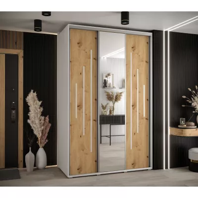 Šatní skříň YVONA 13 - 160/60 cm, bílá / dub artisan / stříbrná