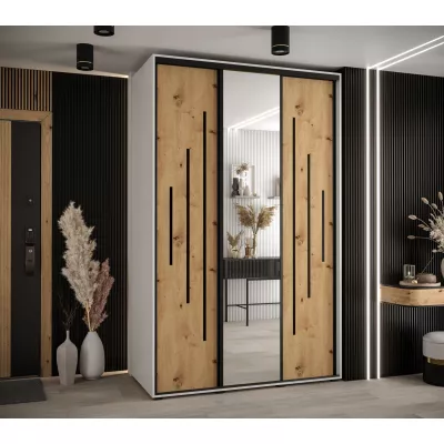 Šatní skříň YVONA 13 - 160/60 cm, bílá / dub artisan / černá