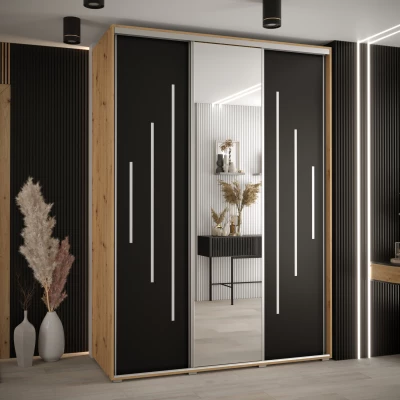 Šatní skříň YVONA 13 - 170/60 cm, dub artisan / černá / stříbrná