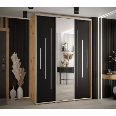 Šatní skříň YVONA 13 - 170/60 cm, dub artisan / černá / stříbrná