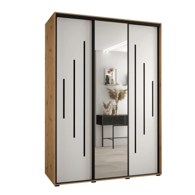 Šatní skříň YVONA 13 - 170/60 cm, dub artisan / bílá / černá