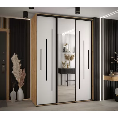 Šatní skříň YVONA 13 - 180/60 cm, dub artisan / bílá / černá