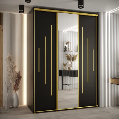 Šatní skříň YVONA 13 - 180/60 cm, černá / zlatá