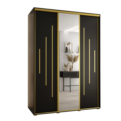 Šatní skříň YVONA 13 - 180/60 cm, černá / zlatá