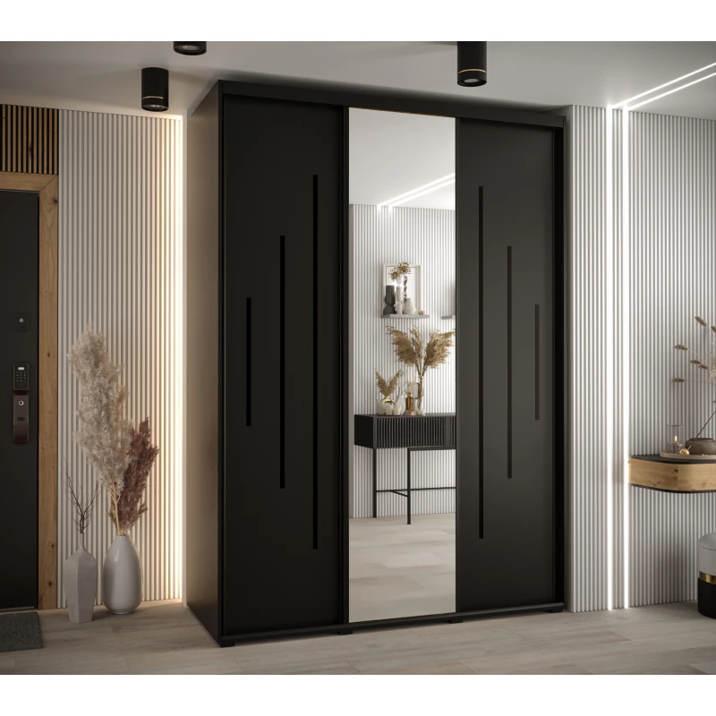 Šatní skříň YVONA 13 - 180/60 cm, černá / černá