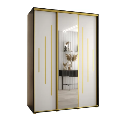 Šatní skříň YVONA 13 - 180/60 cm, černá / bílá / zlatá