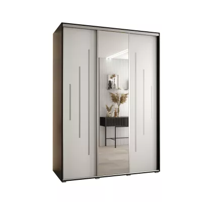 Šatní skříň YVONA 13 - 180/60 cm, černá / bílá / stříbrná