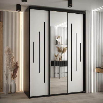 Šatní skříň YVONA 13 - 180/60 cm, černá / bílá / černá