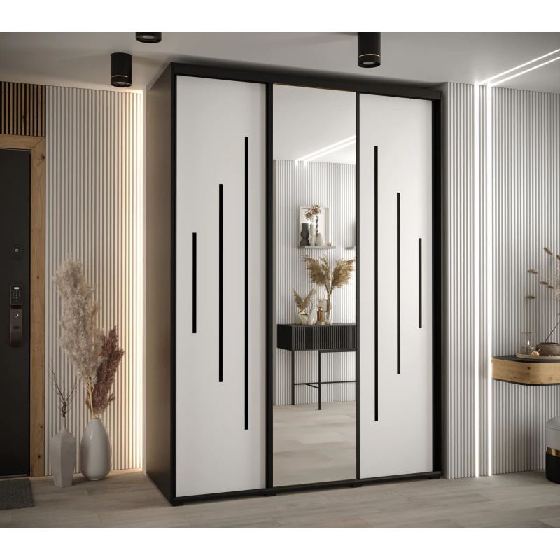 Šatní skříň YVONA 13 - 180/60 cm, černá / bílá / černá