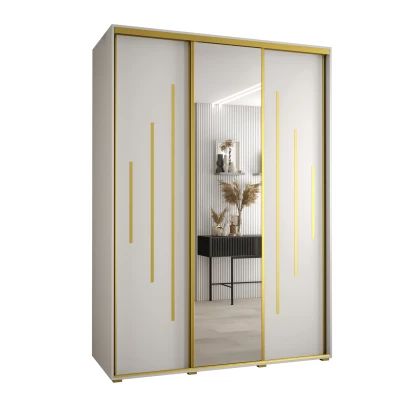 Šatní skříň YVONA 13 - 180/60 cm, bílá / zlatá