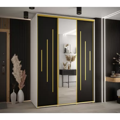 Šatní skříň YVONA 13 - 180/60 cm, bílá / černá / zlatá