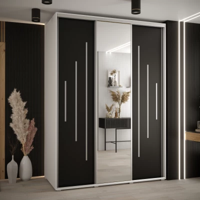 Šatní skříň YVONA 13 - 180/60 cm, bílá / černá / stříbrná