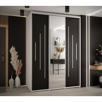 Šatní skříň YVONA 13 - 180/60 cm, bílá / černá / stříbrná