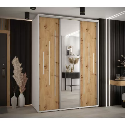 Šatní skříň YVONA 13 - 180/60 cm, bílá / dub artisan / stříbrná
