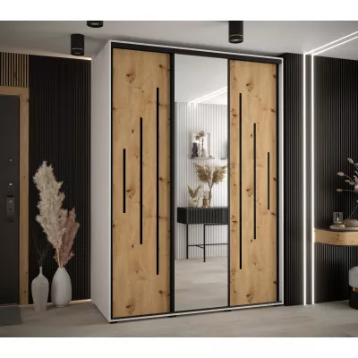 Šatní skříň YVONA 13 - 180/60 cm, bílá / dub artisan / černá