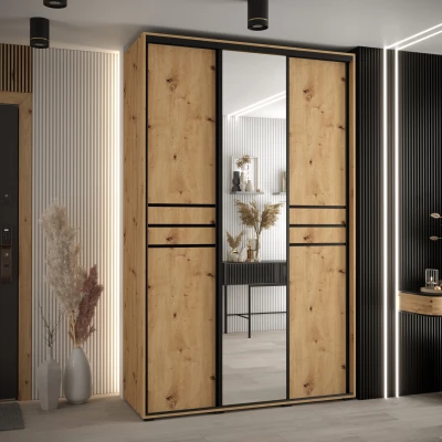 Šatní skříň YVONA 11 - 150/60 cm, dub artisan / černá